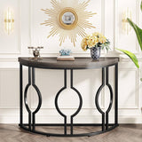 Modern 43-inch Half Moon Accent Sofa Table with Grey Wood Top Black Frame