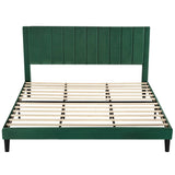 King size Modern Green Velvet Upholstered Platform Bed with Headboard