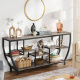 Industrial Chic 70-inch Long Narrow Console Sofa Table with Gray Wood Shelves