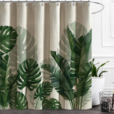 72"W x 84"H Botanical Green Leaf Linen Polyester Blend Shower Curtain