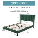 Queen size Modern Green Velvet Upholstered Platform Bed with Headboard