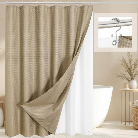 72"W x 78"H Beige Waffle Textured 3 in 1 Shower Curtain Set