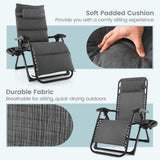 Grey Zero Gravity Adjustable Lounge Chair Removable Cushion Cup Holder Tray
