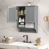 Grey Wall-Mounted Bathroom Medicine Cabinet with Louver Doors and Towel Bar