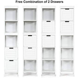 Bathroom Cabinet Tower with 2 Storage Drawers and 3 Shelves in White Wood Finish