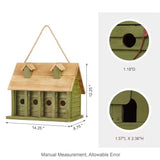 Green Wood Garden Bird House with 1 Compartment and 4 Holes