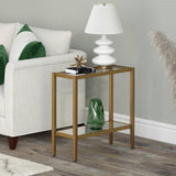Rectangular Side Table Gold Antique Brass Metal Glass Top Bottom Shelf Sofa Table