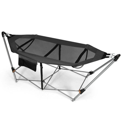 Grey Portable Camping Foldable Hammock with Stand and Carry Case
