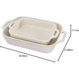 2 Piece Ceramic Stoneware Baking Dish Set in Ivory Cream Beige