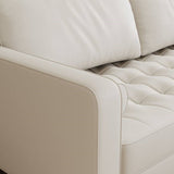 Ivory Upholstered Faux Leather Sofa w/ Pillows Solid Hardwood Legs