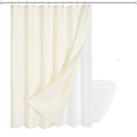 72"W x 78"H Ivory Waffle Textured Shower Curtain Set with Liner