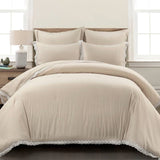 King French Country Beige Tan 5-Piece Lightweight Comforter Set with Lace Trim