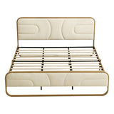 King Beige Upholstered Headboard Footboard Platform Bed with Gold Metal Frame
