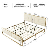 King Beige Upholstered Headboard Footboard Platform Bed with Gold Metal Frame