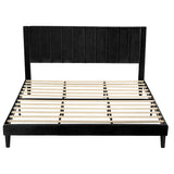 King size Modern Black Velvet Upholstered Platform Bed with Headboard