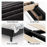 King size Modern Black Velvet Upholstered Platform Bed with Headboard