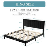 King size Modern Black Velvet Upholstered Platform Bed with Headboard