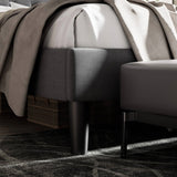 King Black Linen Upholstered Platform Bed Frame with Button-Tufted Headboard