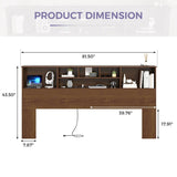 King size Bookcase Headboard in Brown Wood Finish with LED Lights