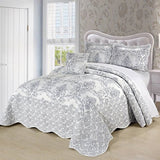 King size White Damask Embroidered 4 Piece Oversized Bedspread Set