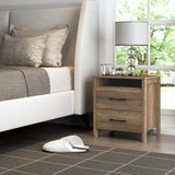 Modern Farmhouse 2-Drawer Nightstand Bedside Table in Brown Oak Wood Finish