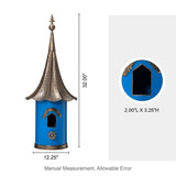 Outdoor Teal Blue Metal Birdhouse with Vintage Bronze Phonograph Style Roof