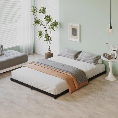 King size 3-inch Low Profile Heavy Duty Metal Bed Frame in Matte Black