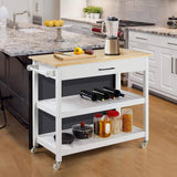 White Kitchen Island Cart with Drawer Storage Shelves and Locking Casters