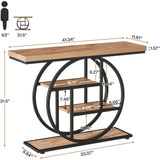 Modern 41-inch Round Base Entryway Sofa Table with Brown Wood Finish Shelves