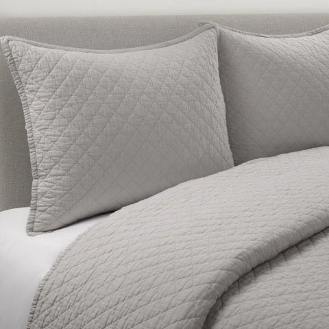 Full/Queen Lightweight Cotton Linen Grey Textured Reversible 3-Piece Quilt Set