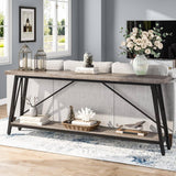 Heavy Duty 70-inch Industrial Grey Wood Top Sofa Table with Black Metal Frame
