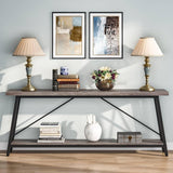 Heavy Duty 70-inch Industrial Grey Wood Top Sofa Table with Black Metal Frame