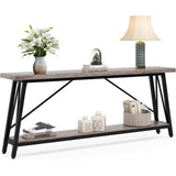 Heavy Duty 70-inch Industrial Grey Wood Top Sofa Table with Black Metal Frame