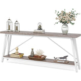 Heavy Duty 70-inch Industrial Grey Wood Top Sofa Table with White Metal Frame