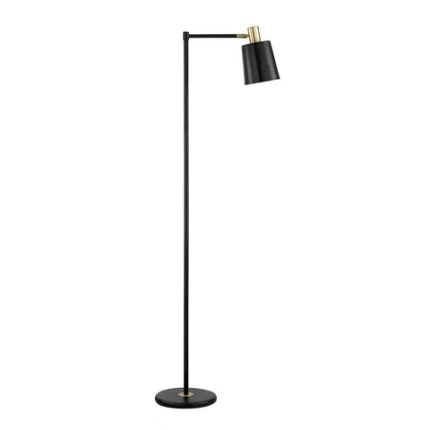 60-inch Industrial Modern Black Metal Floor Lamp with Gold Accents