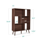 Mid Century Style Bookcase Storage Shelving Unit in Walnut Wood Finish