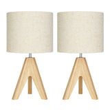 Set of 2 - Solid Wood Tripod Table Lamp with Beige Linen Drum Shade