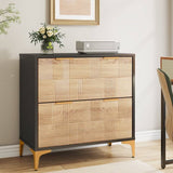 Retro Natural/Black with Gold Handles/Legs 2 Drawer Filing Cabinet Printer Stand