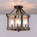 Round 4-Light 12.5-inch Metal Wood Farmhouse Ceiling Lamp - Semi-Flush Mount