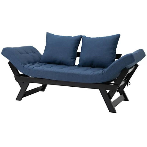 Navy/Black 3 In 1 Convertible Sofa Chaise Lounger Bed with 2 Large Pillows