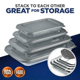Set of 4 - Rectangular Oven Safe Glass Bakeware Set with Grey Plastic Lids
