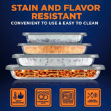 Set of 4 - Rectangular Oven Safe Glass Bakeware Set with Grey Plastic Lids