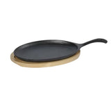 9-inch Cast Iron Flat Skillet Frying Pan Griddle with 10.5-inch Oval Wood Trivet