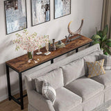 70-inch Long Narrow Hallway Sofa Table with Wood Top and Black Metal Frame