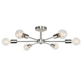 Modern 23-inch 6-Light Semi Flush Mount Sputnik Ceiling Light in Nickel Finish
