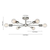 Modern 23-inch 6-Light Semi Flush Mount Sputnik Ceiling Light in Nickel Finish