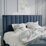 King size Modern Navy Blue Velvet Upholstered Platform Bed with Headboard