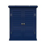 Navy Wall Mounted 2-Door Louvered Crown Molding Bathroom Wall Cabinet