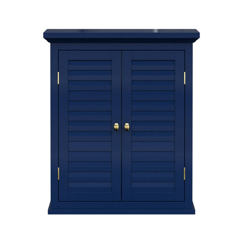 Navy Wall Mounted 2-Door Louvered Crown Molding Bathroom Wall Cabinet