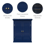 Navy Wall Mounted 2-Door Louvered Crown Molding Bathroom Wall Cabinet